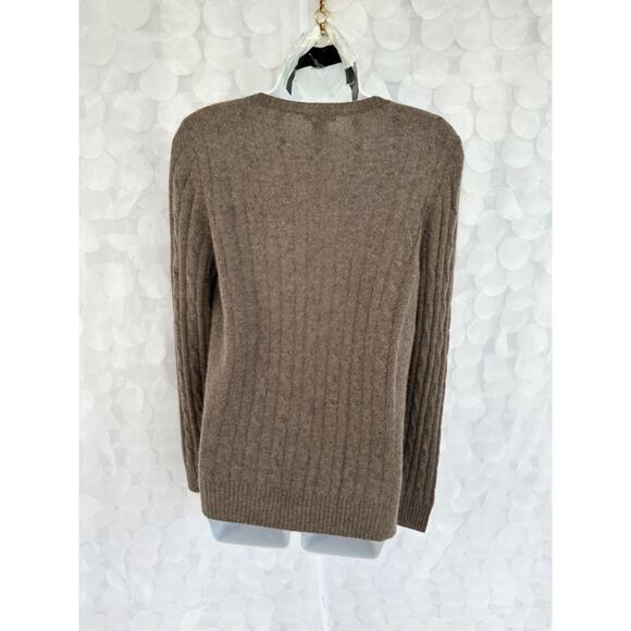 White + Warren 100% Cashmere Womens medium Taupe Grey Crew neck cable sweater - Picture 5 of 8